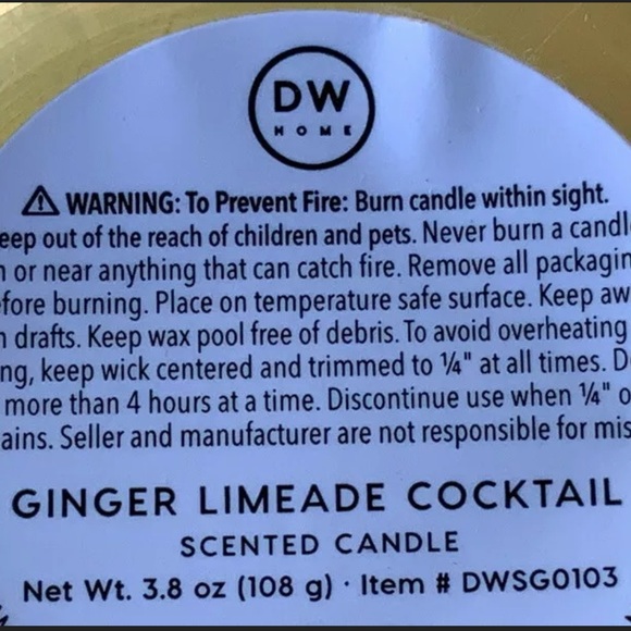 DW HOME CANDLE GINGER LIMEADE COCKTAIL SCENTED NEW - Picture 3 of 3